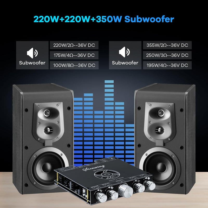 Hosyond مضخم صوت بلوتوث YS-S350H TPA3251 بقوة 2.1 قناة 220 واط × 2 + 350 واط للصبووفر، مضخم صوت فئة D عالي الدقة مع مدخل USB/AUX/USB، تحكم في الجهير والتريبل لمكبرات الصوت المنزلية DIY - Image 4